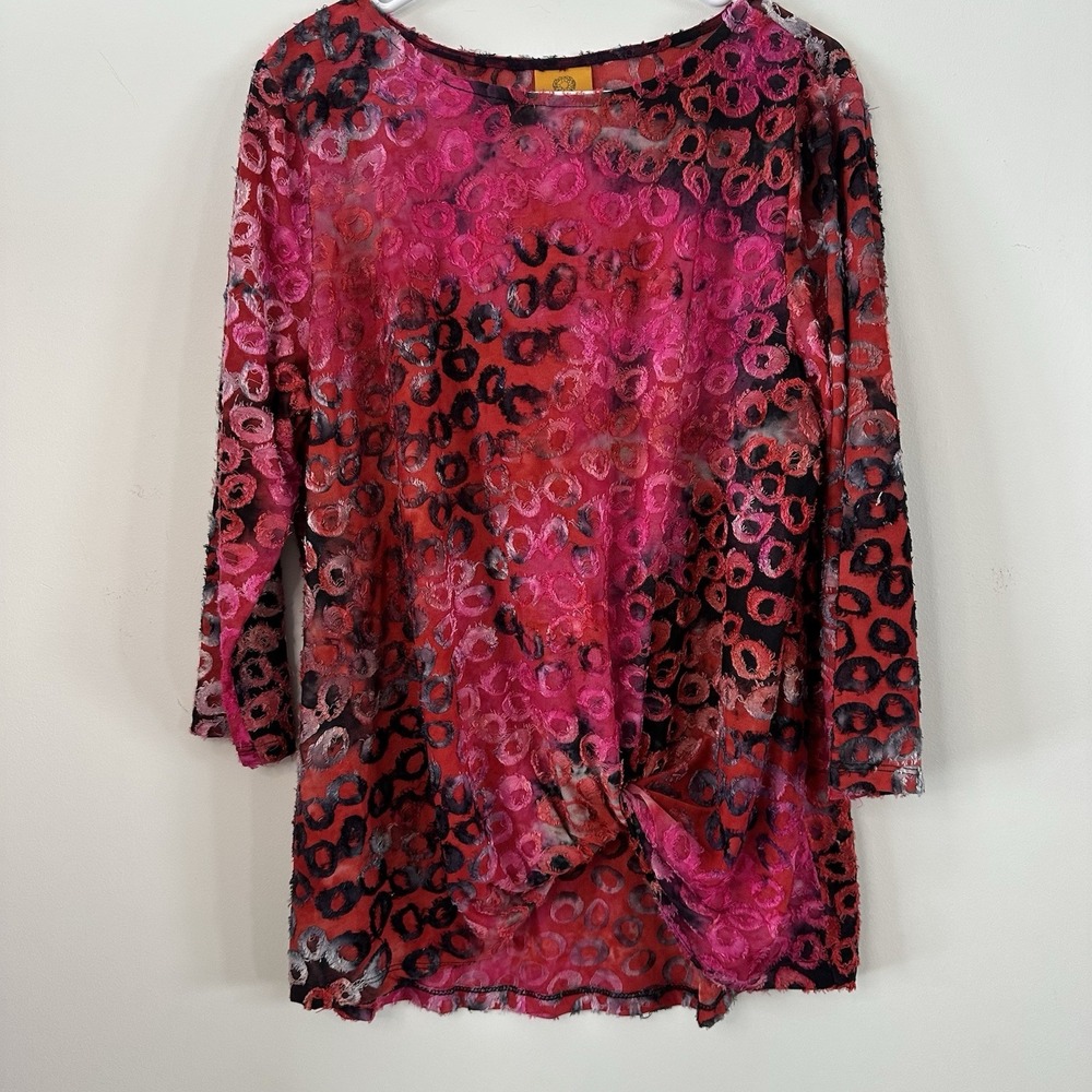 VTG Ruby Rd Large Top Shirt Blouse Women Stretch Twist Knot 3/4 Sleeve Red Pink‎